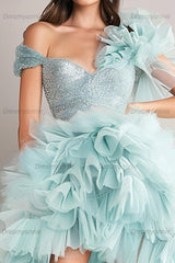 Light Green High-Low Organza Short Homecoming Dress