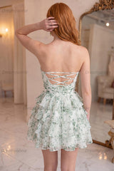 Light Green Strapless A Line Short Corset Homecoming Dress with Ruffles