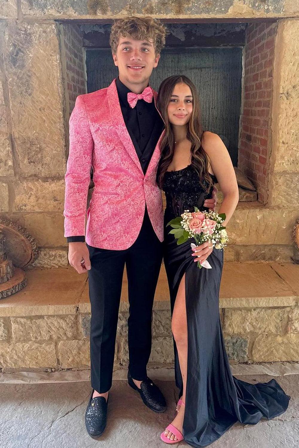 Light Pink 2-Piece Jacquard Shawl Lapel Men's Prom Suit Blazer Pants