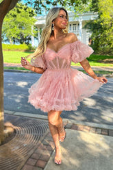 Light Pink Homecoming Dress Corset A-Line Short Prom Dress