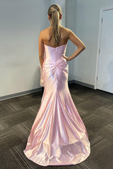 Light Pink Prom Dress Mermaid Sweetheart Long Formal Dress With Slit