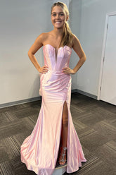 Light Pink Prom Dress Mermaid Sweetheart Long Formal Dress With Slit