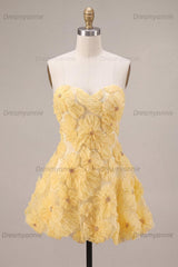 Light Yellow Beaded Floral A Line Short Homecoming Dress