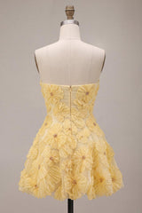 Light Yellow Beaded Floral A Line Short Homecoming Dress