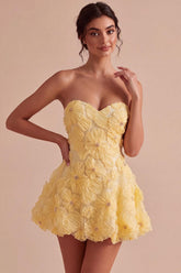 Light Yellow Beaded Floral A Line Short Homecoming Dress