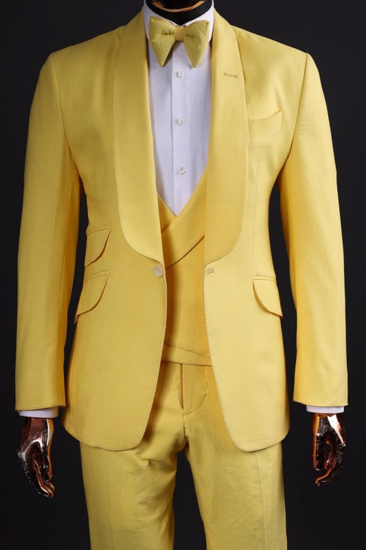 Light Yellow Shawl Lapel Three Piece Wedding Suit