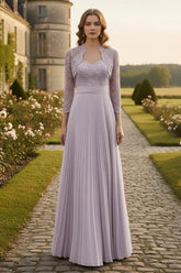 Lilac Chiffon A-Line Two-Piece Mother of the Bride Dress with Lace Jacket