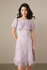 Lilac Lace Short Sleeve Casual Summer Holiday Dress