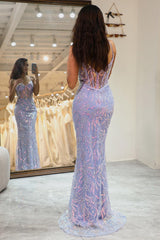 Lilac Long Corset Appliqued Mermaid Prom Dress