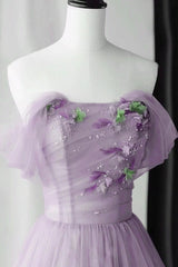 Lilac Off The Shoulder Evening Dress with Beadings and Appliques