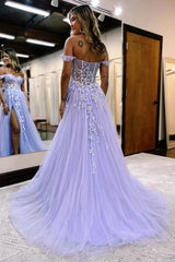 Lilac Prom Dress Sequined Corset A Line Long Evening Dress with Slit