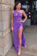 Lilac Prom Dress Sequined Cut Out Long Evening Dress