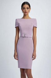 Lilac Sheath Crepe Formal Dress With Belt