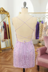 Lilac Short Homecoming Dress with Lace Appliques