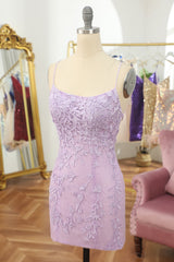 Lilac Short Homecoming Dress with Lace Appliques