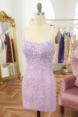 Lilac Short Homecoming Dress with Lace Appliques