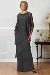 Long A Line Mother of the Bride Dresses with Jewel Neck