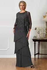 Long A Line Mother of the Bride Dresses with Jewel Neck