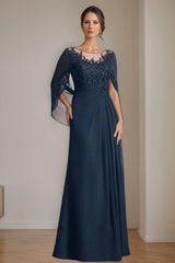 Long A Line Mother of the Bride Dresses with Scoop Neckline Pleated & Sequins
