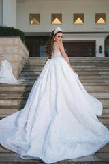 Long Ball Gown Jewel Neck Sweetheart Wedding Dress with Long Sleeves and Beading