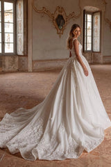 Ivory A Line Wedding Dress Princess Spaghetti Straps Lace Tulle Bridal Gown