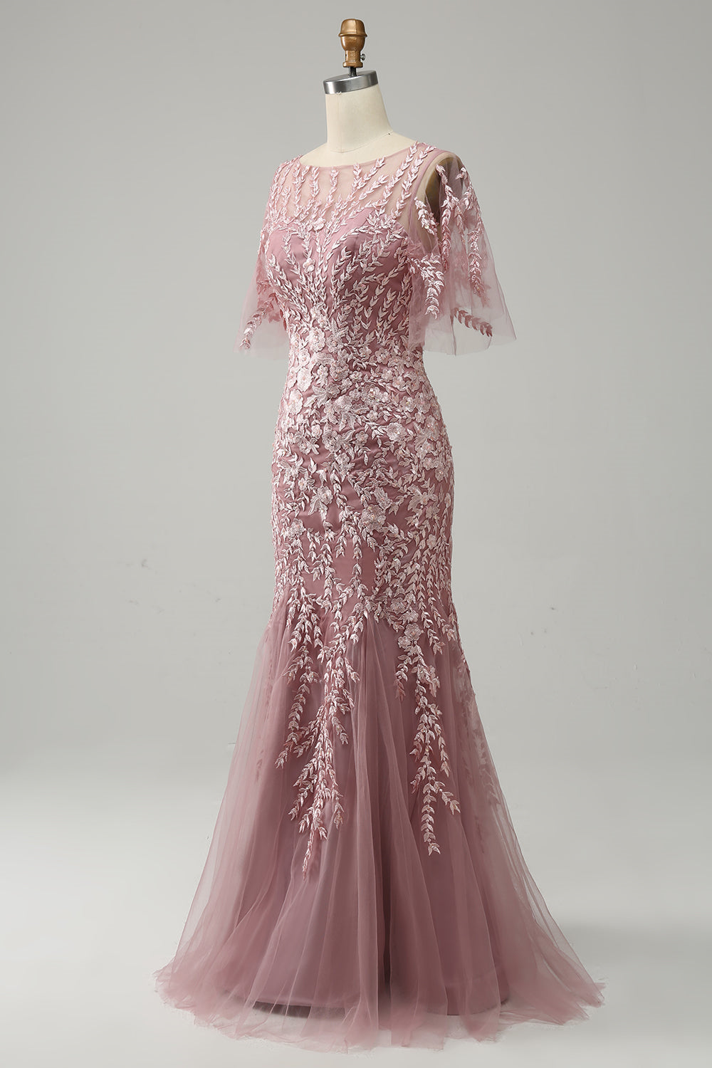 Long Mother of the Bride Lace Dresses with Trumpet Mermaid Scoop Half Sleeves