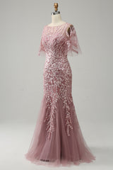 Long Mother of the Bride Lace Dresses with Trumpet Mermaid Scoop Half Sleeves