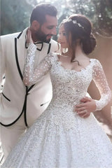 Long Sleeve Wedding Dress Lace Applique Custom Made Bridal Gown