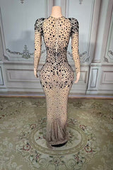 Long Sleeve Formal Evening Dress Mermaid Floor Length beaded Party Dress