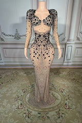 Long Sleeve Formal Evening Dress Mermaid Floor Length beaded Party Dress