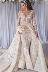 Long Sleeve Lace Mermaid Wedding Dress with Panel Train