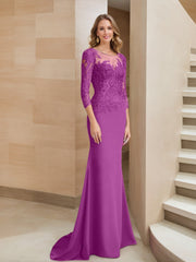 Long Sleeved Lace Mother of the Bride Dresses in Trumpet Mermaid Silhouette