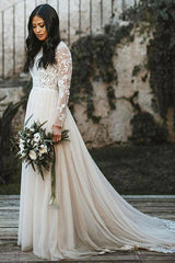 Long Sleeves A Line Wedding Dress Lace Bridal Gown