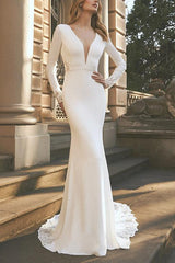 Long Sleeves Lace/Elastic Satin Wedding Dress Trumpet/Mermaid