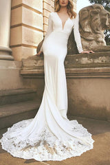 Long Sleeves Lace/Elastic Satin Wedding Dress Trumpet/Mermaid