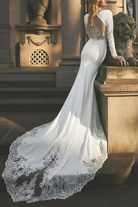 Long Sleeves Lace/Elastic Satin Wedding Dress Trumpet/Mermaid