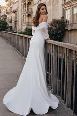 Long Sleeves Mermaid Wedding Dress Off The Shoulder Satin Bridal Gown