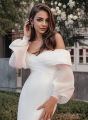 Long Sleeves Mermaid Wedding Dress Off The Shoulder Satin Bridal Gown