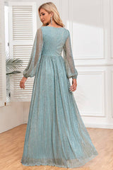 Long Sleeves Mother of the Bride Dress A Line Tulle Wedding Guest Dress