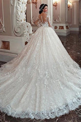 Long Sleeves Wedding Dress Ball Gown Bridal Gown with Lace Appliques