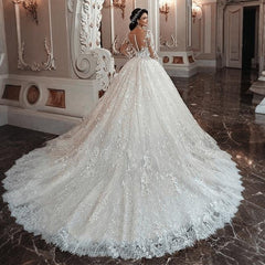 Long Sleeves Wedding Dress Ball Gown Bridal Gown with Lace Appliques