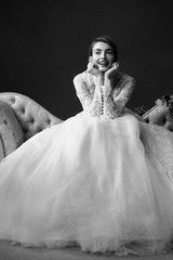 Long Sleeve Wedding Dress Lace High Neck A Line Bridal Gown