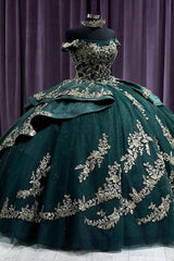Lusury & Gorgeous Ball Gown Off Shoulder Beaded Lace Appliques Green Tulle Quinceanera Dress Formal Cocktail Dress For Sweet 16
