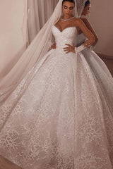 Luxurious Sparkly Beaded Ball Gown Tulle Lace Illusion Neck Wedding Dress