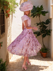 Luxurious V Neck A Line Tea Length Mother of the Bride Dresses with Bow & Embroidery
