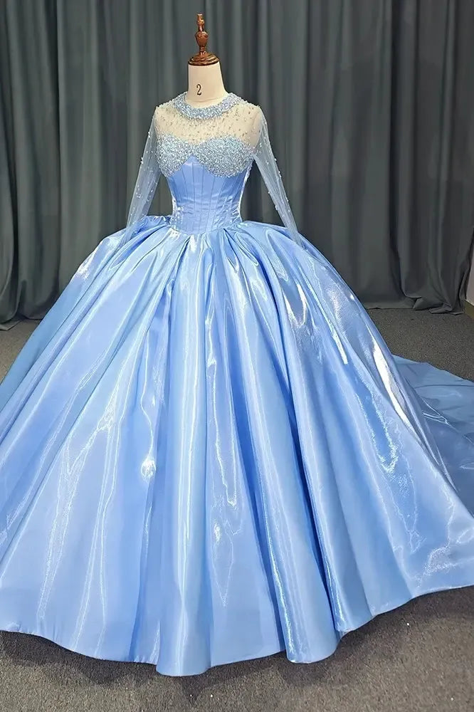 Luxury Blue Celebrity Evening Dress For Girl Beads Party Prom Gowns Sweet 16 Party Dress