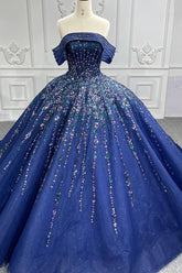 Luxury Blue Quinceanera Dress Shiny Sequins Ball Gown Birthday Party Sweet 16 Dress