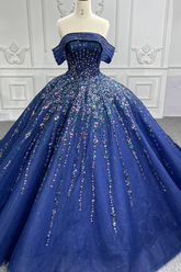 Luxury Blue Quinceanera Dress Shiny Sequins Ball Gown Birthday Party Sweet 16 Dress