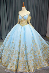 Luxury Blue Quinceanera Dress Tulle Ball Gown Birthday Party Sweet 16 Dress
