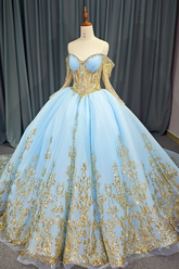 Luxury Blue Quinceanera Dress Tulle Ball Gown Birthday Party Sweet 16 Dress